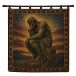 The Pointillist Thinker tapestry shown flat, front on