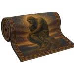 The tapestry partially rolled, showing its weight and backing